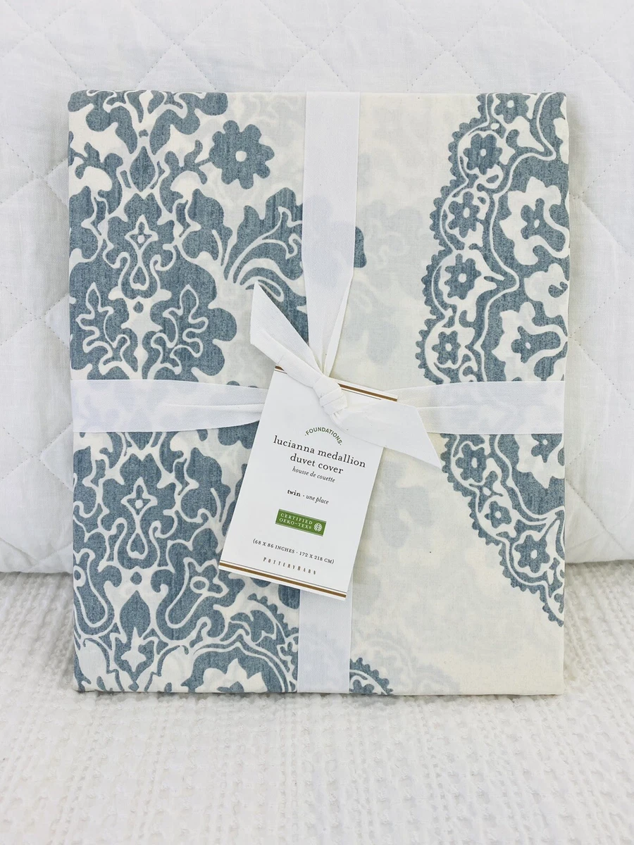 New Pottery Barn Lucianna Medallion Blue Twin Duvet Cover