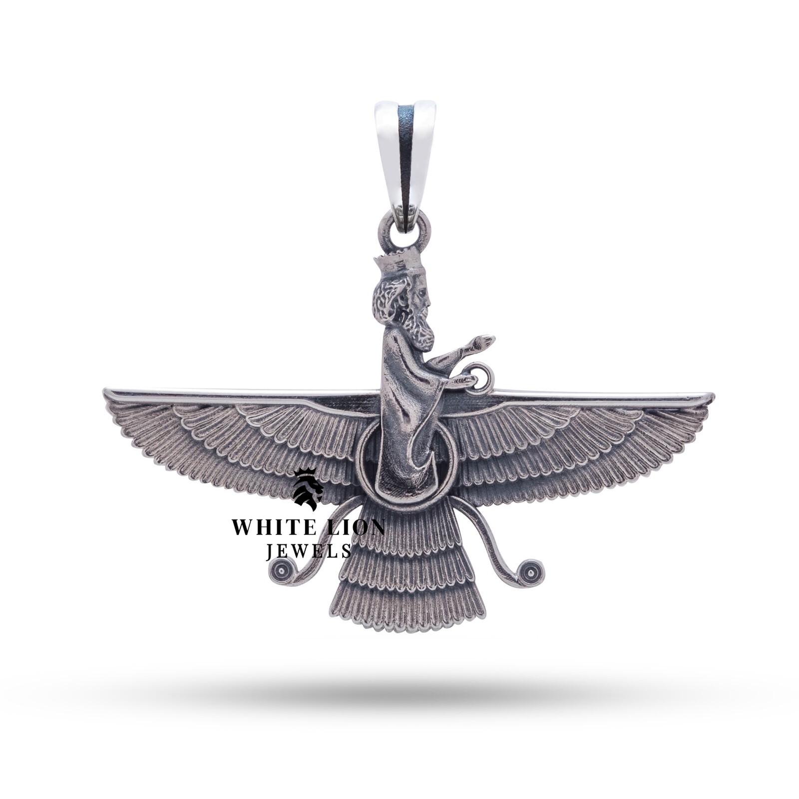 Detailed Farvahar 3D Parsi Ahura Mazda God Zoroastrianism 925 Silver