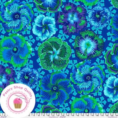 KAFFE FASSETT Free Spirit FLOATING HIBISCUS J122 Blue Floral Quilt Fabric