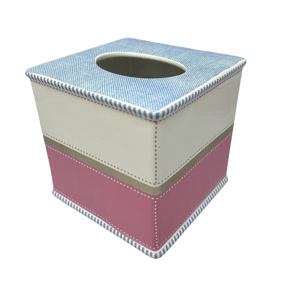 Juego de baño Tommy Hilfiger cubierta de pañuelos jabonera taza 2006 rosa azul plata Foto 3 de 4