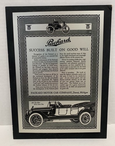 Packard Motor Company Ad Metal Mounted Board Silver Success Built on Good Will