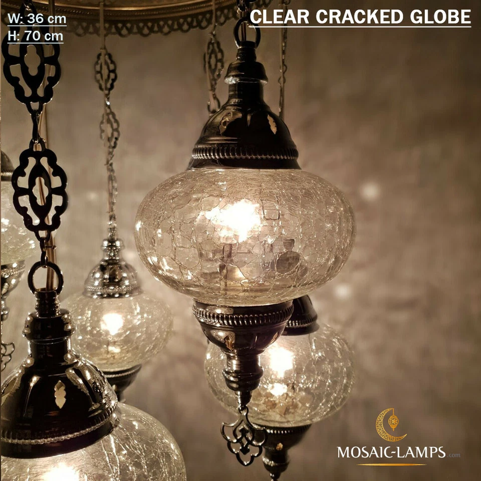 8 Ball Clear Ottoman Sultan Chandelier Lamps, Handmade Moroccan Lights, Living - Image 2 of 3