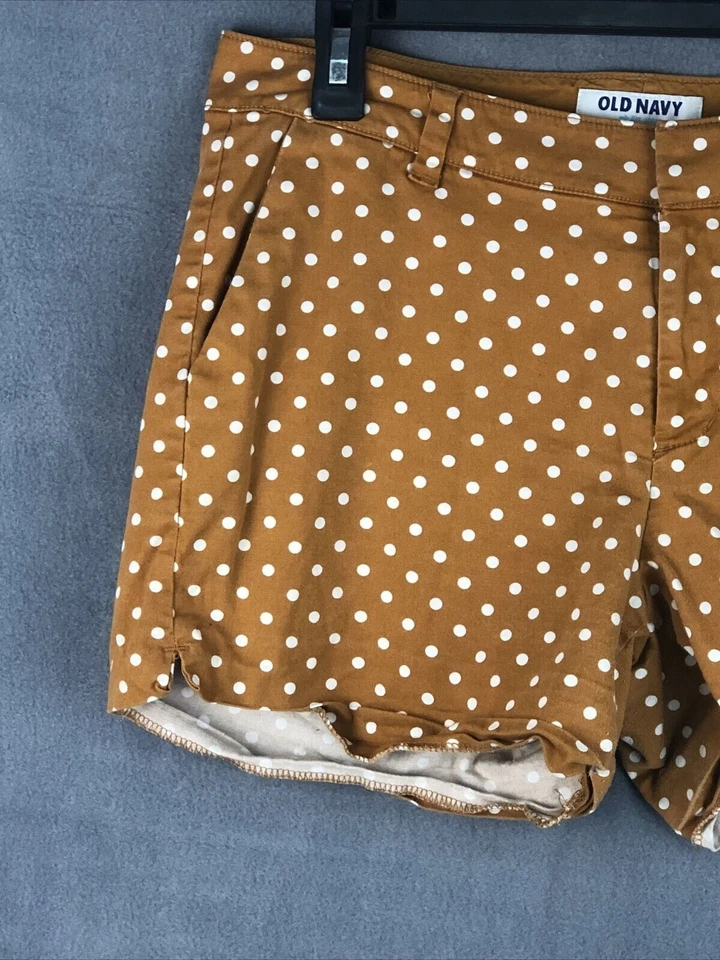 Pantalones Cortos Old Navy Para Mujer 6 Marrón Chino Lunares Tiro Medio Informales Mezcla de Algodón Foto 3 de 4