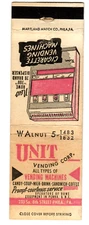 UNIT VENDING CORP. matchbook matchcover - CIGARETTE MACHINE