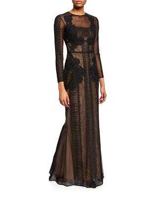 ZUHAIR MURAD Black Nude Illusion Lace Long Sleeve Mermaid Gown Dress US 14  - 48 | eBay