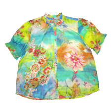 NWT Johnny Was Tiedyer Leila Blouse in Floral Tropical Lightweight Silk Top XL