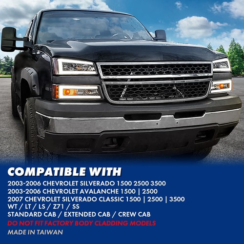 Faros negros barra LED para Chevy Silverado 1500 2500 3500/Avalanche 2003-2007 - Imagen 10 de 12