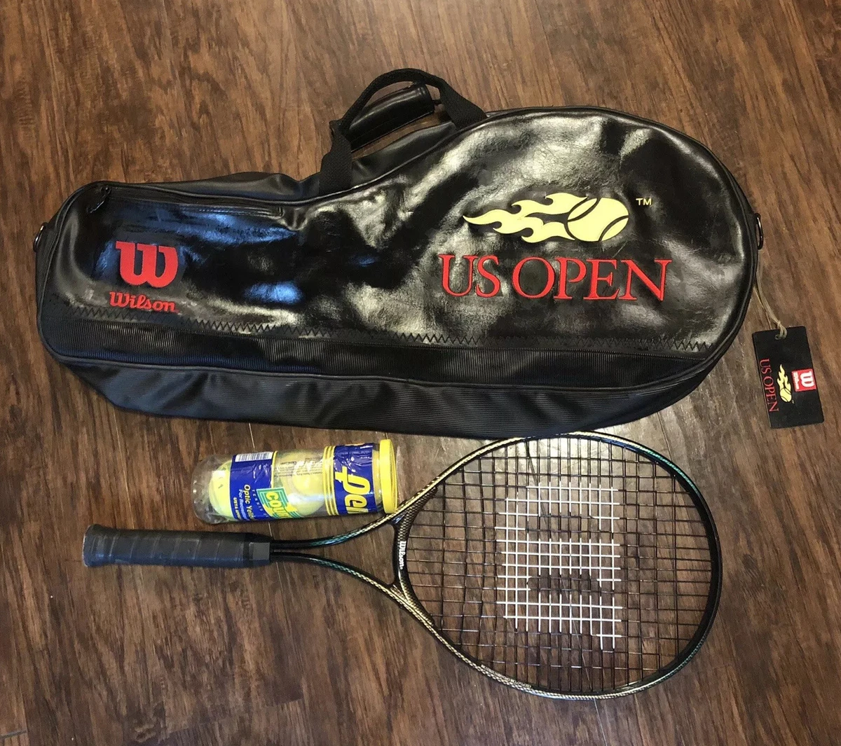 Vintage US Open Wilson Tennis Racket Embroidered Bag Racket 3pk