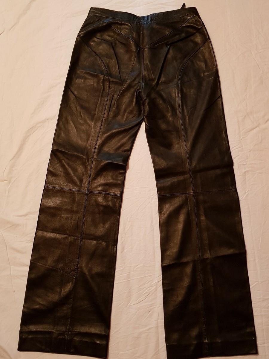 GIANNI VERSACE Womens VINTAGE Black Leather Straight Leg GIANNI VERSACE Womens VINTAGE Black Leather Straight Leg