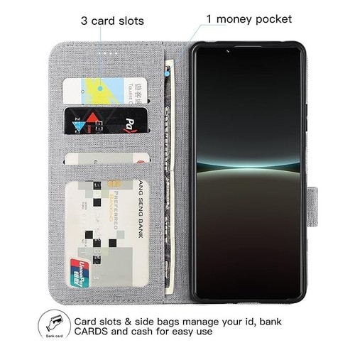 For Sony Xperia 5 IV 5G Case, Wallet Book Case Magnetic Flip Stand Cover Grey - Picture 3 of 5
