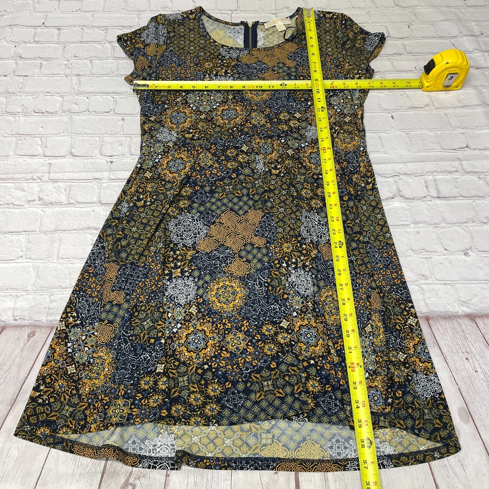 Abito donna MK Michael Kors aderente svasato schiena zip floreale taglia XL X Large M265 19