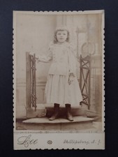 Victorian Girl In White Dress, Antique Cabinet Card Photograph 1890's
