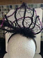 Women's Fascinator Black Purple web headpiece Headband Halloween Mesh cosplay