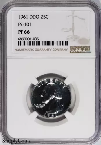 1961 DDO FS-101 Washington Quarter ~ NGC PF66 ~ PROOF PR66 Silver Coin US