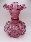 FENTON Art Glass Pink/Cranberry Raffle Vase 8”H Excellent