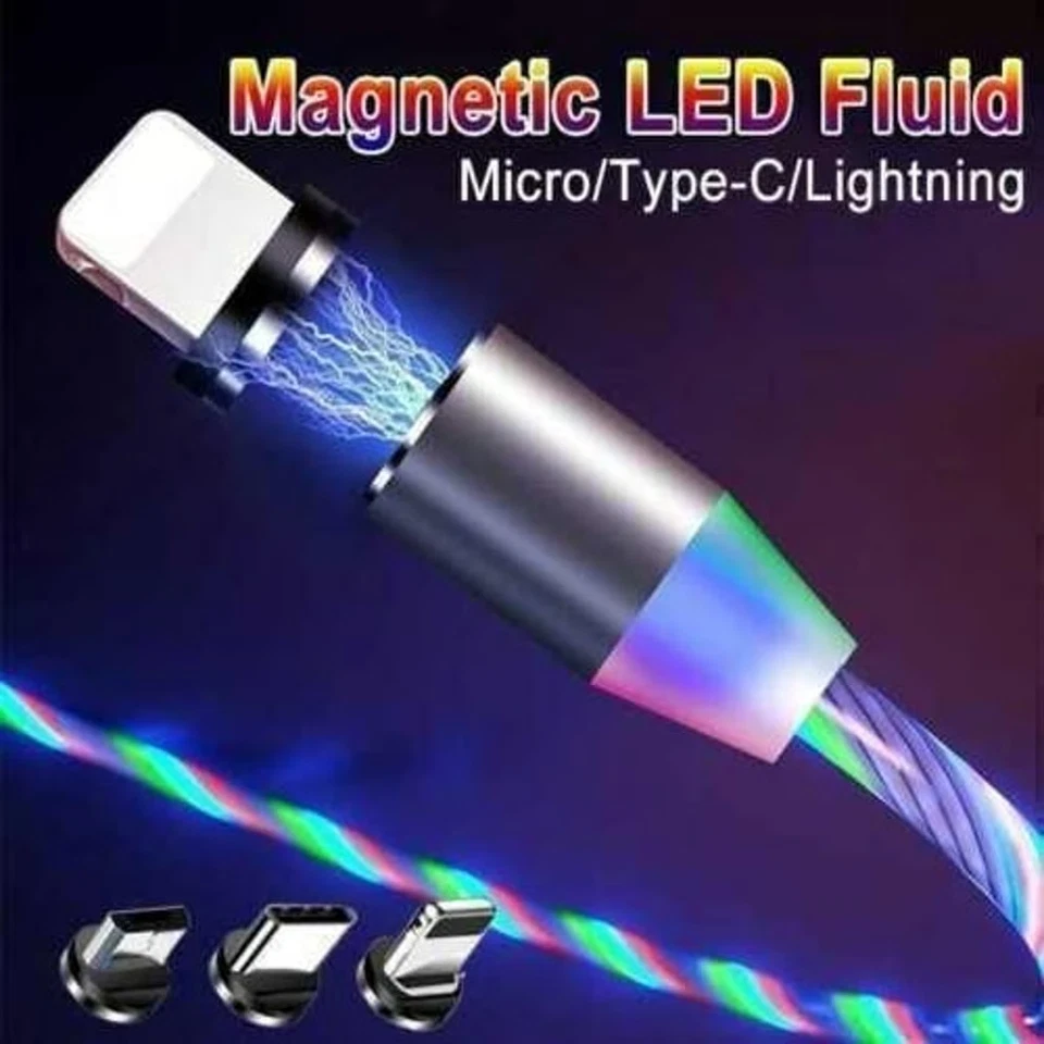 Cable de Carga Universal LED~Flujo con 3 Puntas Magnéticas⚡USB-C⚡Iluminación⚡Micro-USB Foto 2 de 4