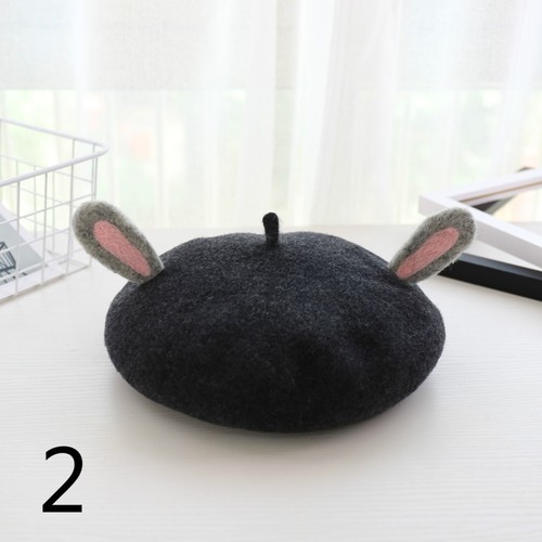 Lady Sweet Cat Bunny Ear Beret Caps Lolita Painter Hat Retro Wool Warm Handmade - Picture 4 of 19