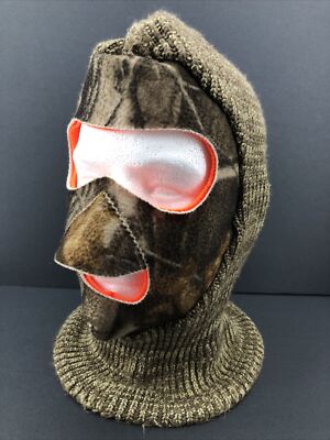 Vtg Fleece Face Mask Blaze Orange Camo Reversible Knit Winter