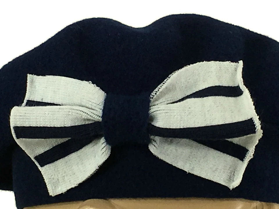 Laulhere Niños Lana Francesa Boina Sombrero Azul Coco con Lazo Blanco/Azul 6 5/8 - FR Foto 4 de 4