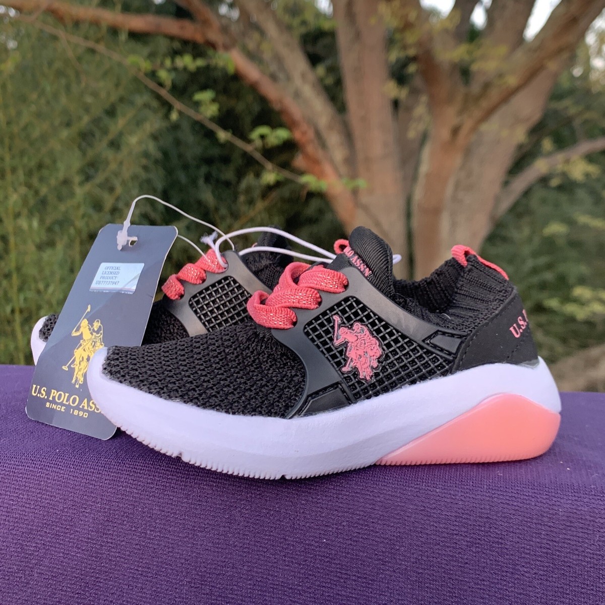US POLO ASSOCIATION Polo Horse Logo Salmon Pink & Black Sneakers