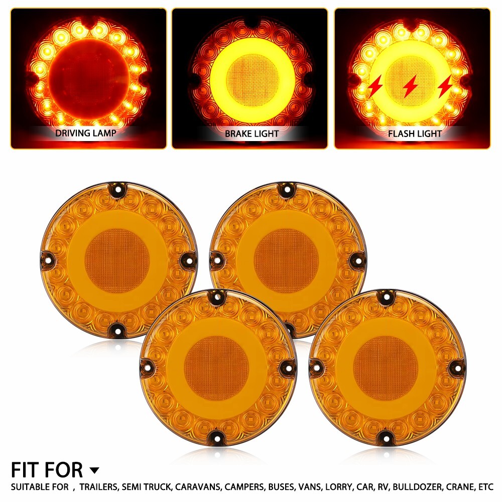 4X 7-Inch Amber Round LED Truck Trailer Signal Brake Tail Light DRL 12V M