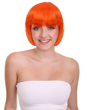HPO Adult Women's Neon Orange Short Bob Wig with Bangs, HW-6804