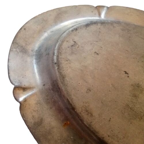 Antique Bread Tray Crescent Pewter Stamp #1810 Oval Plate 9x6 Vintage Scalloped - Picture 7 of 23