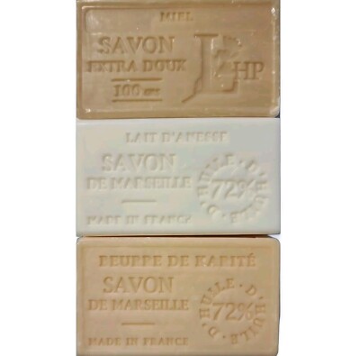 3 Düfte Seifen Savon de Marseille Provence Honig Eselsmilch Sheabutter 100gr.