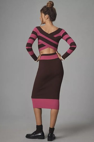 NWD Anthropologie Le Superbe Fall In Rib Reversible Midi Dress Size M Pink 9E408 - Picture 5 of 13