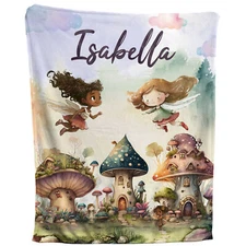 Fairy Blanket - Personalized Magical Toadstool Throw Fleece, Kids Baby Gift