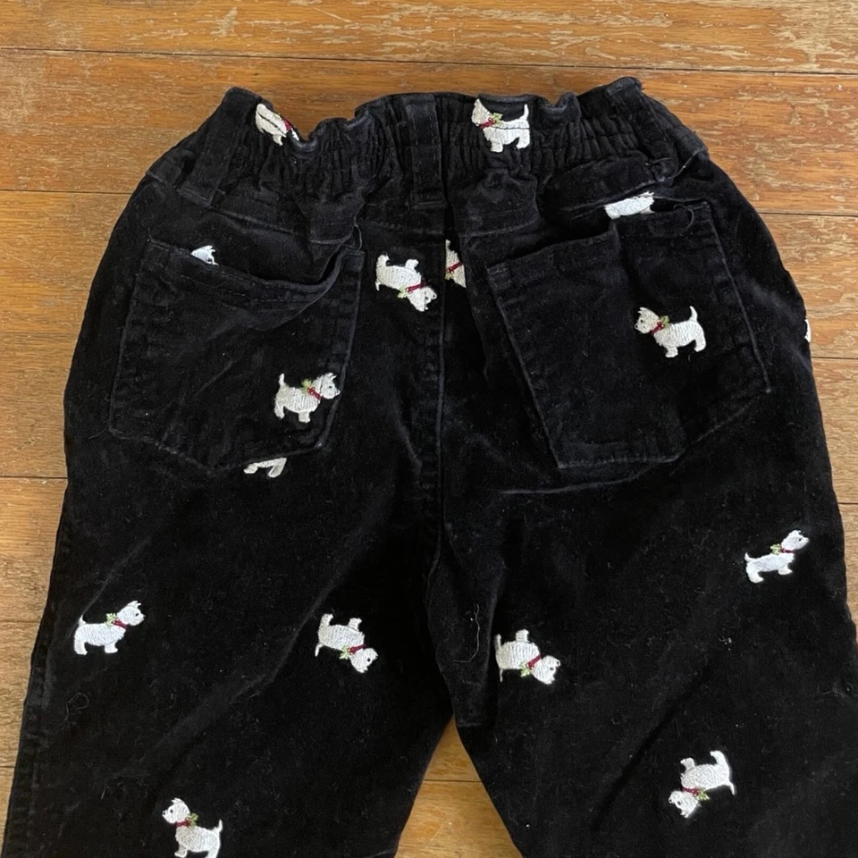 Vintage Girls Dog Print Pants Hartstrings Black White Scotty Dogs Velvet Size 5 - Image 4 of 4