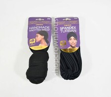 DONNA - Handmade Knotted Wrap - Spandex Turban - BLACK - 2 Pieces