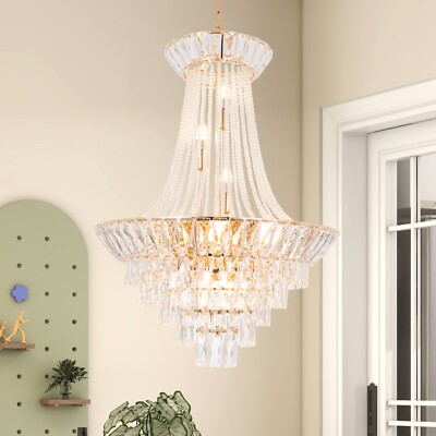 24'' Empire Gold Pendant Lamp Elegant Crystal Chandelier Hanging Ceiling Lights