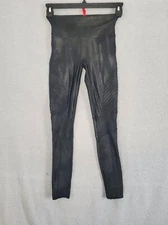 Spanx Women's Flux Leather Style # 14295 Black Mid Rise Moto Leggings Small S