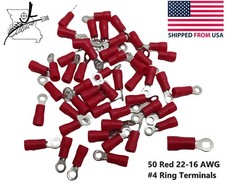 50x Red 22-16 AWG 4 Ring Terminal Wiring Wire Splice Crimp On Sleeved Insulated
