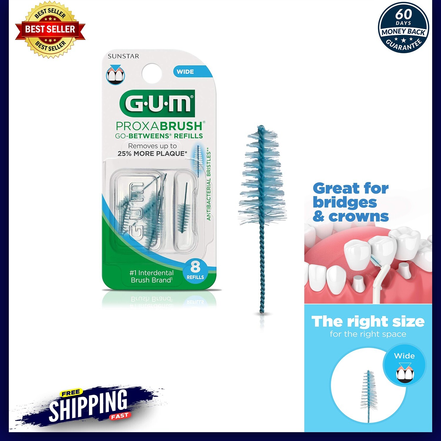 GUM Proxabrush GoBetweens Interdental Brush Refills, Wide, 8 Count