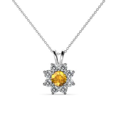 Citrin und Diamant Floral Halo Anhänger 0,48 ctw in 14K Gold JP:77453