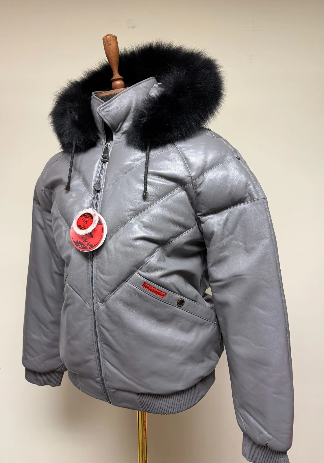 Brand New Men's V-Vomber Lamskin Leather & Goose Down Jacket With Real Fox Fur image 4