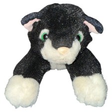 Russ Berrie BUTTONS Tuxedo Cat Kitty Black White Plush Stuffed Green Eyes