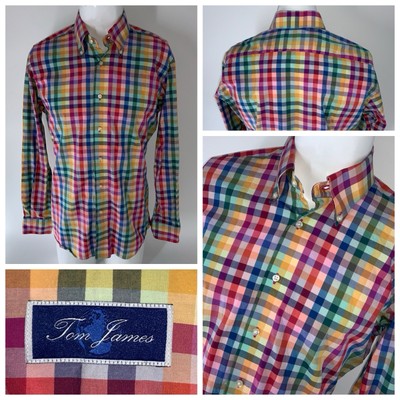 Tom James Bespoke Dress Shirt 15.5 34 Multicolor Check 100% Cotton USA YGI S5-99