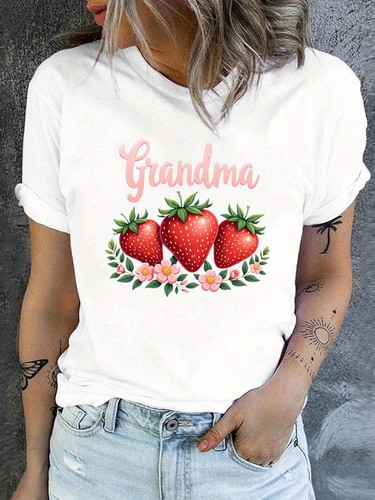 Women's Strawberry Graphic T-Shirt Cute Fruit Print Casual Summer Tee Top - Picture 1 of 7