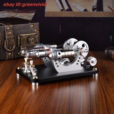 Miniature Stirling Engine Generator Model Dual Cylinders Balanced Metal Cylinder