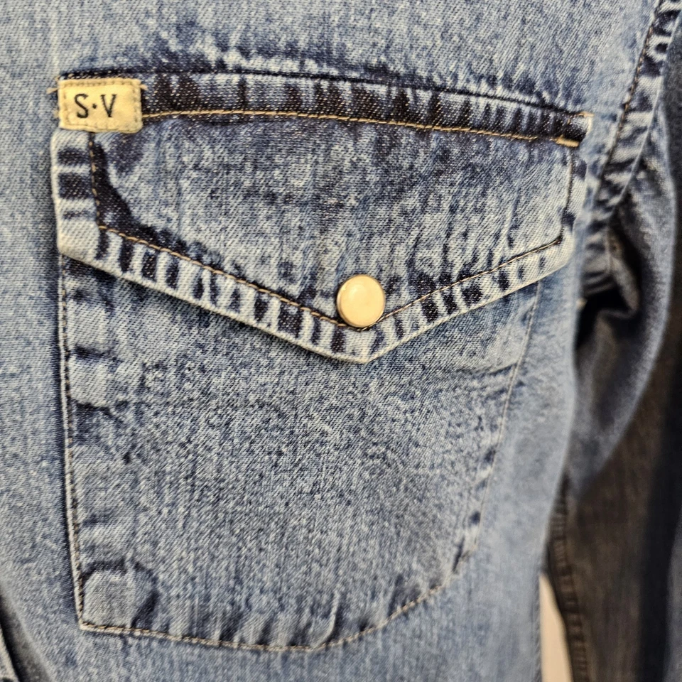 Camisa a Presión Salt Valley Western Denim Perla Azul Con Detalle Suroeste Mediana Foto 4 de 4
