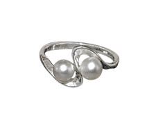 genuine natural double pearl ring with modern bypass sterling silver band 925