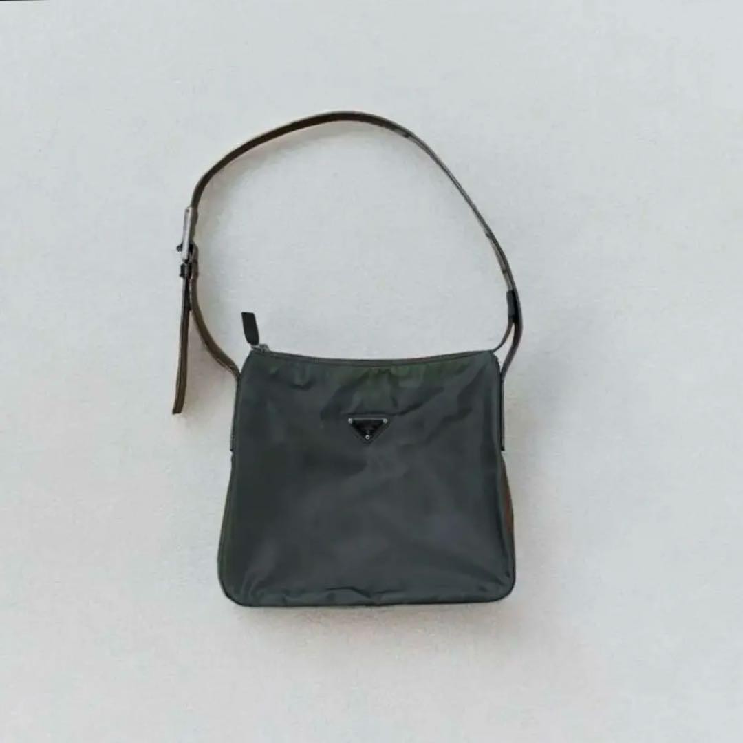 PRADA Archive leather nylon shoulder bag Prada Nylon Shoulder Bag