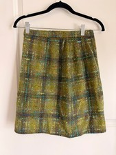 Vintage Green Tweed Plaid A Line Skirt Multicolor Nubby Wool Look 4P