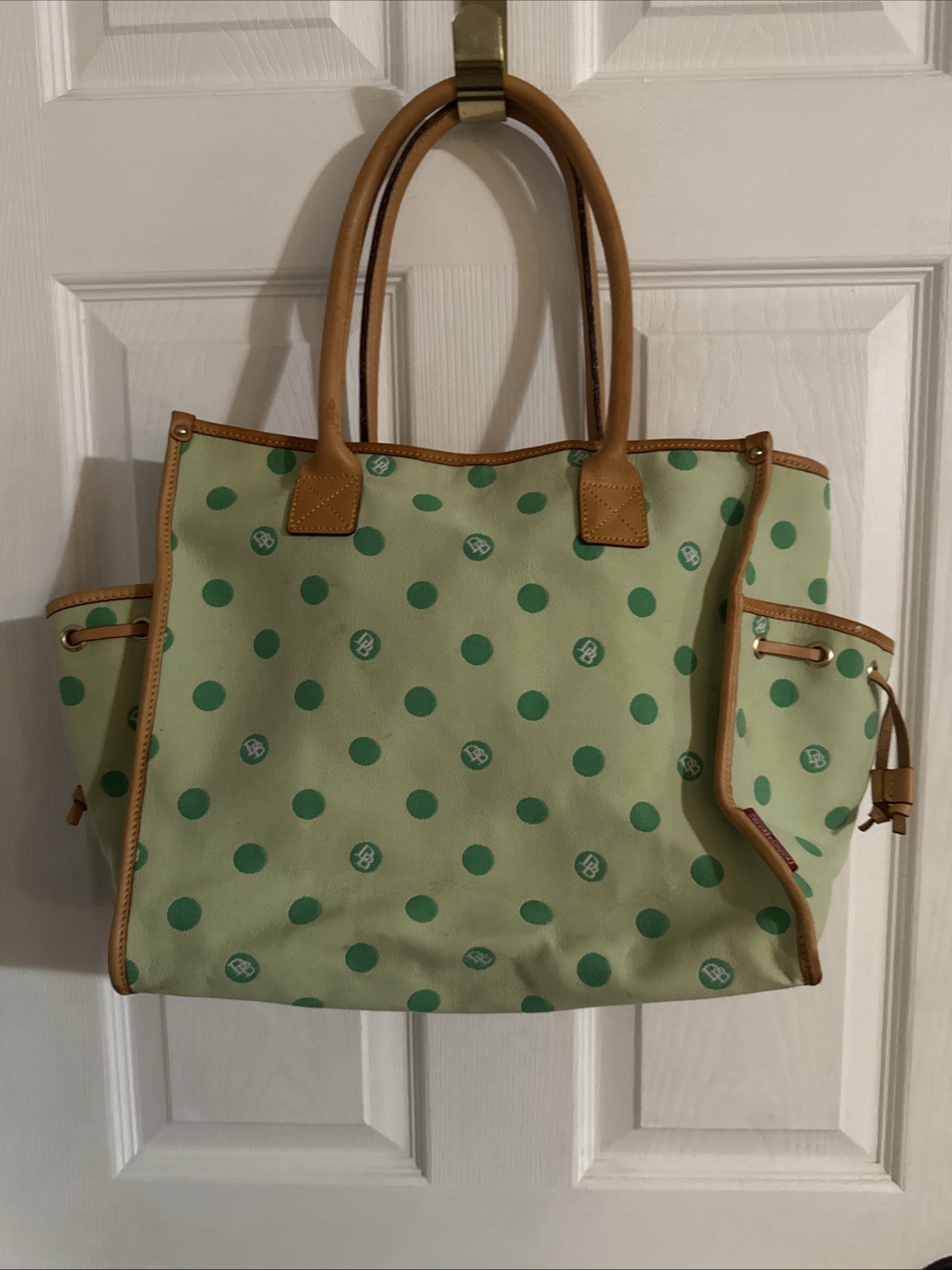 Dooney and Bourke Green Polkadotted Canvas Tote Bag