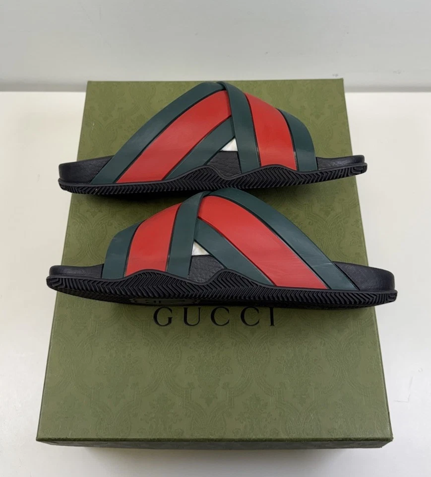 Talla 8G (9 EE. UU.) - Sandalia Gucci Agrado Negra Verde Roja Goma Web Slide Foto 2 de 4