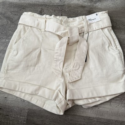 EXPRESS Denim Shorts Womens 10 Super High Rise Shortie Paper Bag Tie Front NEW
