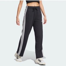 NWT adidas Women's Essentials 3-Stripes Open Hem French Terry Pants Sz XL Black